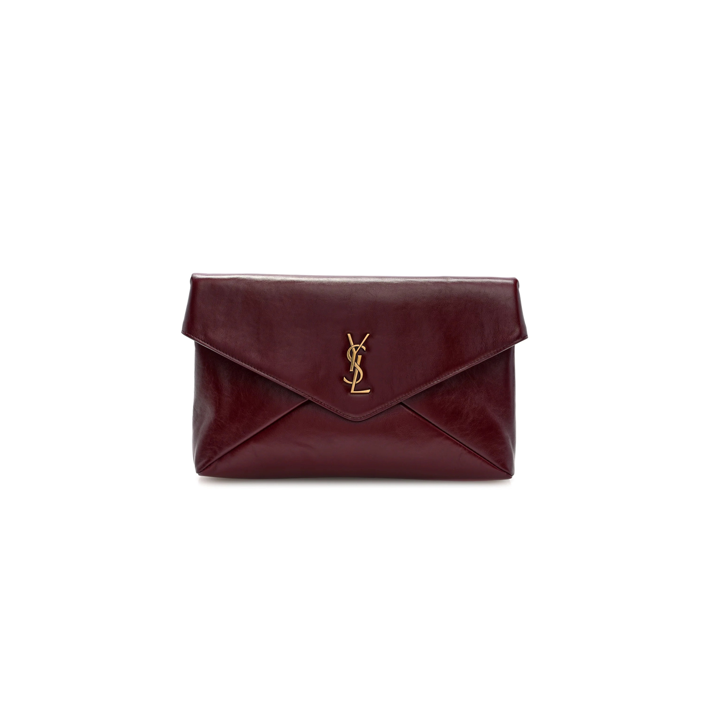YSL LAMBSKIN CASSANDRE ENVELOPE POUCH DARK RUBY 769307 (29.5*18*4.5cm)